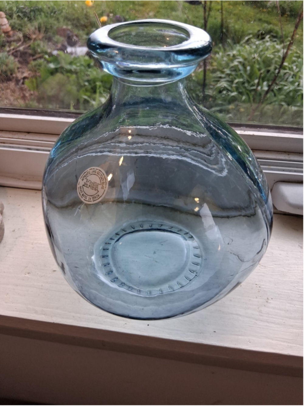 Vidrios San Miguel Spain 100 Percent Recycled Glass Light Aqua Bulbous Vase EUC